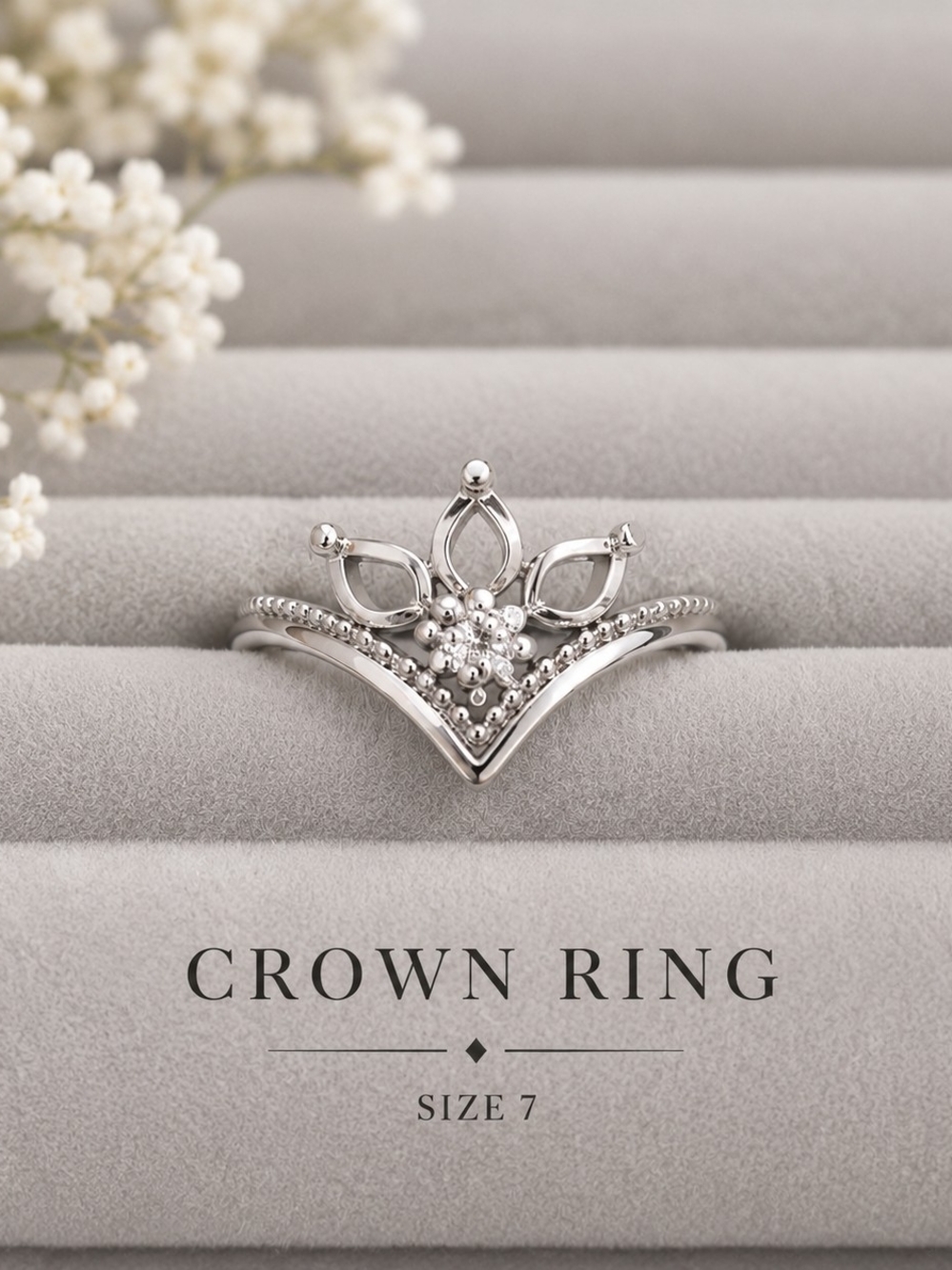 Sterling Silver Crown Stackable Ring - Size 7